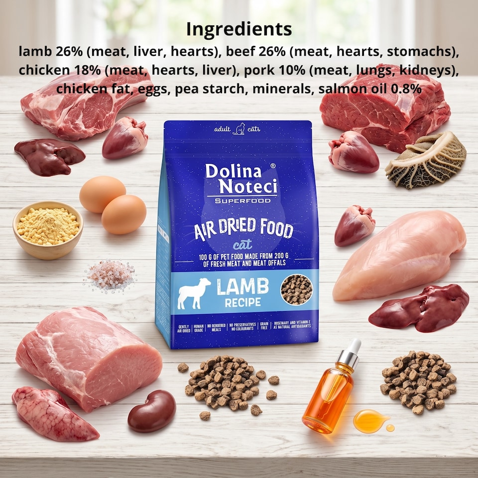 image 1 of Dolina Noteci Superfood with Lamb Dried Cat Food 1kg Premium Grain Free Nutrition for Adult Cats High Meat Content Meal x4