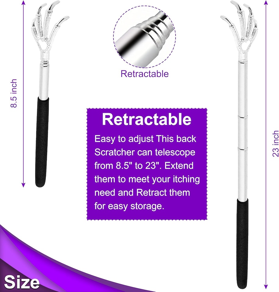 image 1 of Extendable Back Scratcher Black Telescopic Eagle Claw Metal Massager Hand with Long Reach Handle for Itch Relief and Body Massage