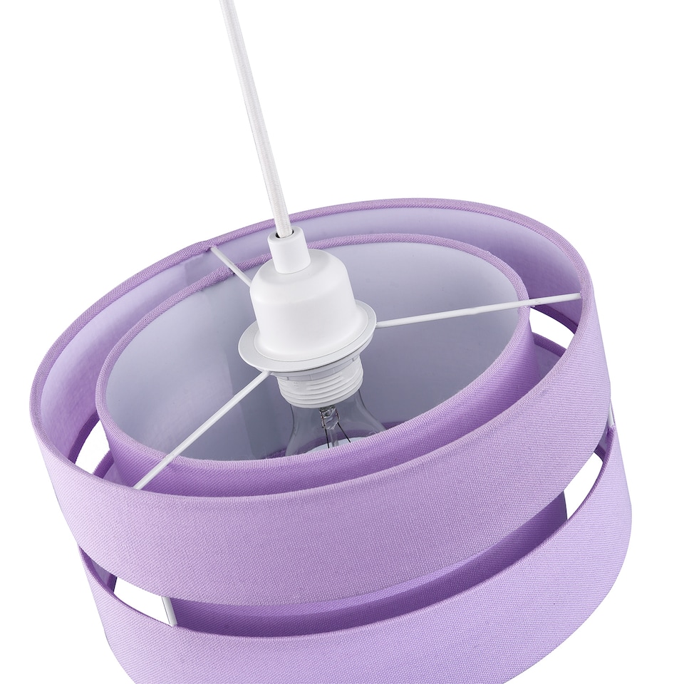 image 1 of Contemporary Quality Lilac Linen Fabric Triple Tier Ceiling Pendant Light Shade | Purple