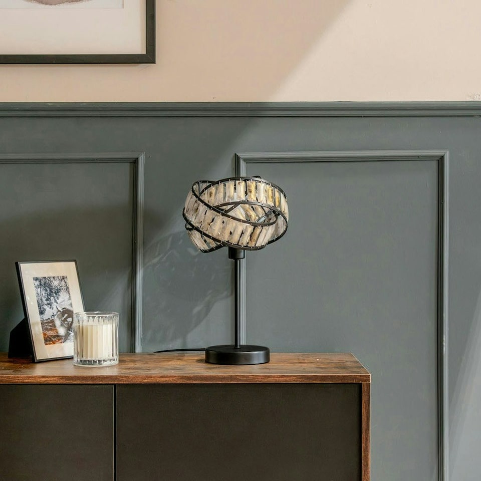 image 1 of ValueLights Hudson Matte Black Table Lamp with Black Tortoise Shell Drum Shade