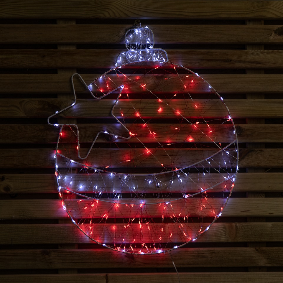 image 1 of 52cm x 42cm Light up Christmas Ball Dewdrop Silhouette with Twinkling Red and White LEDs