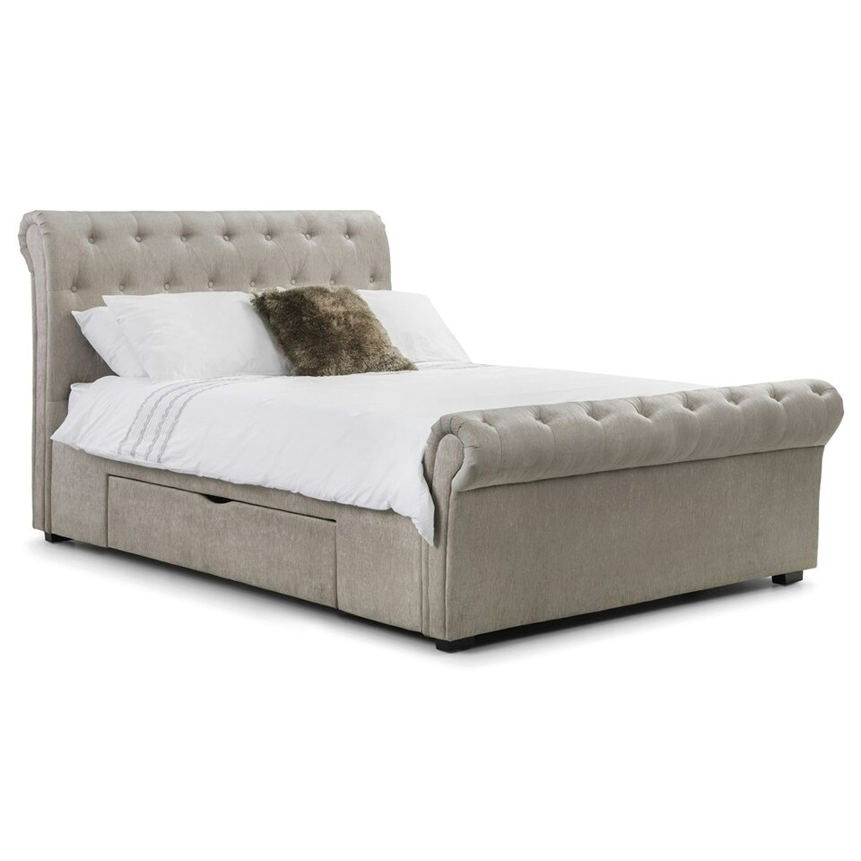 image 1 of Premium Mink Chenille Sleigh Style Storage Bed Frame - King 5ft (150cm) + 2 Underbed Storage Drawers