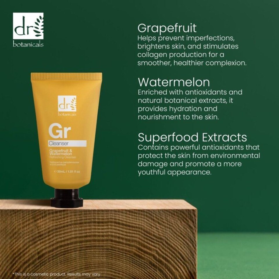 image 1 of Dr. Botanicals Advanced Grapefruit & Watermelon Anti-Ageing Refreshing Cleanser 30ml for Fine Lines, Wrinkles, Brightening