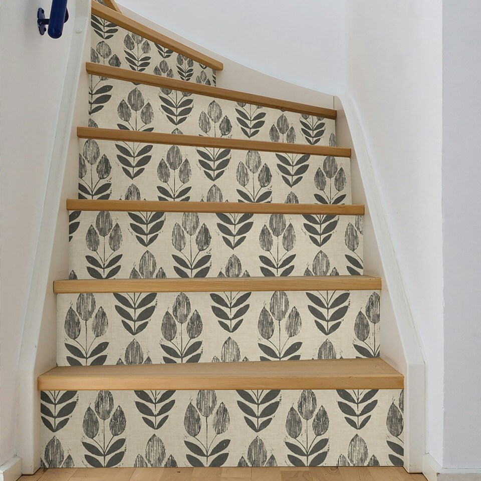 image 1 of NuWallpaper NUS2459 Folk Tulip Peel & Stick Wallpaper, Charcoal Multi