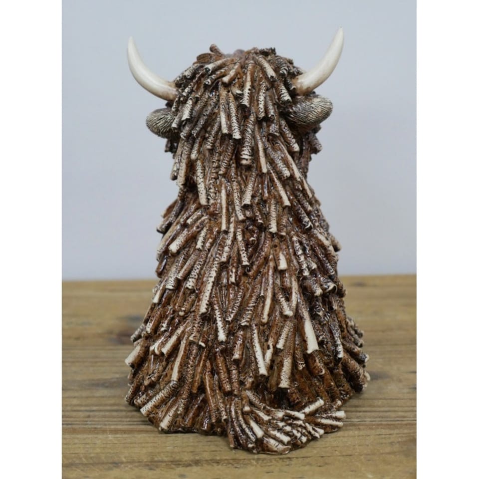 image 1 of Highland Cow Twig Sitting Ornament 18cm Brown