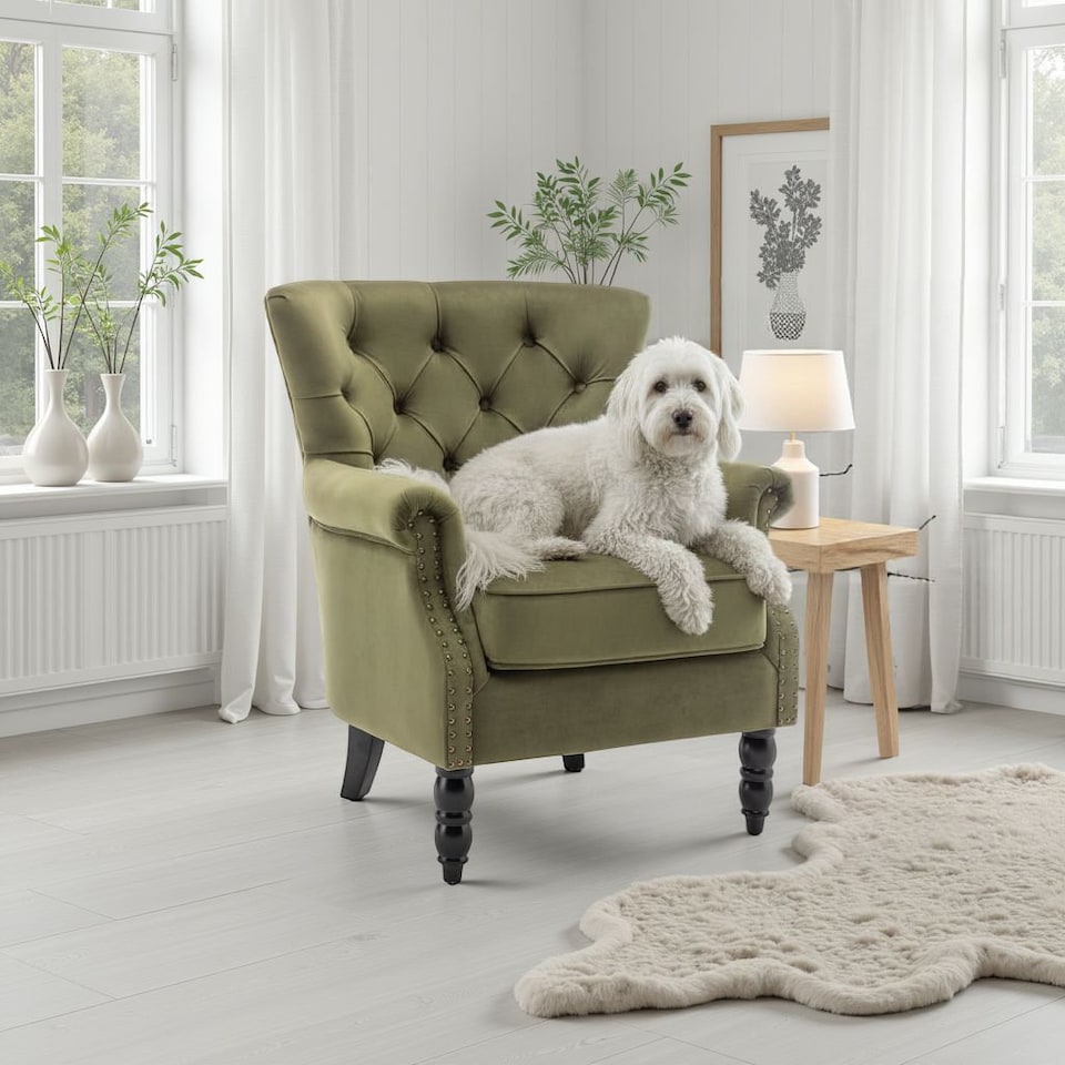 image 1 of Velvet Black Liana Accent Wingback Chair