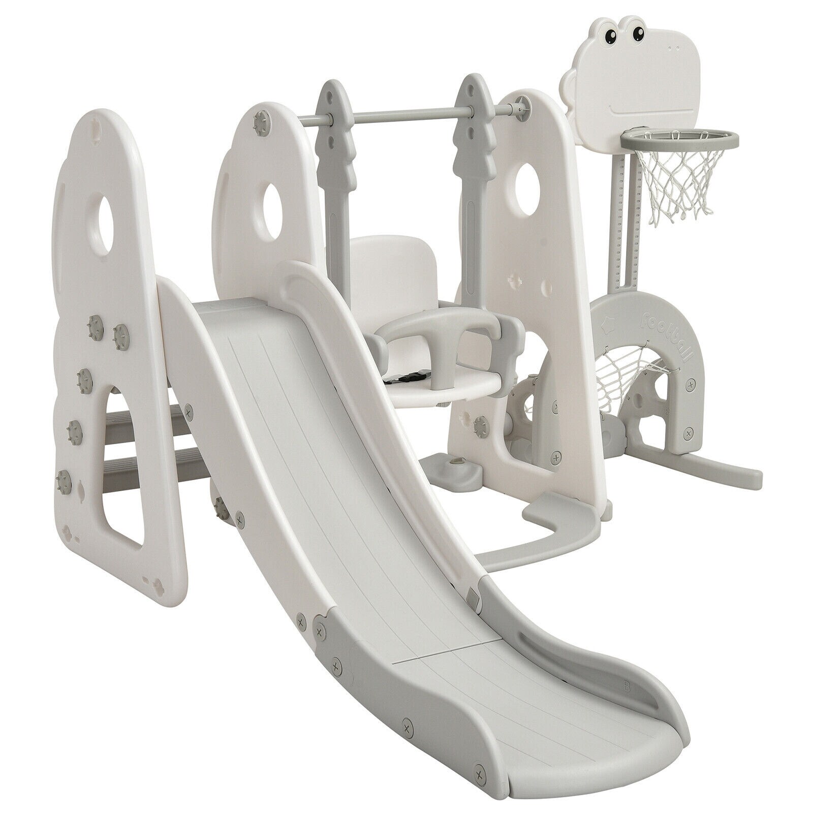 COSTWAY 5 in 1 Kids Climber Slide Playset Toddler Slide and Swing Set-White