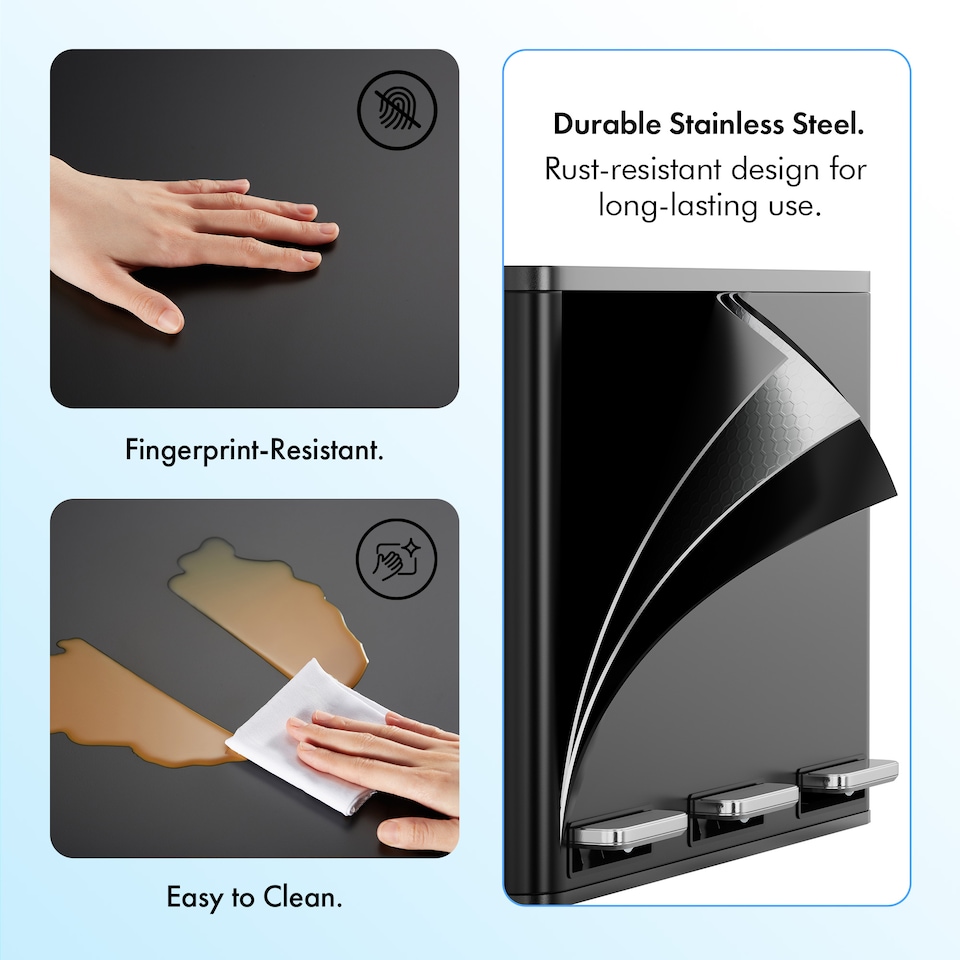 image 1 of 3 Compartment 45L Waste & Recycling Kitchen Bin (3 x 15L) | Black | Black | 45L