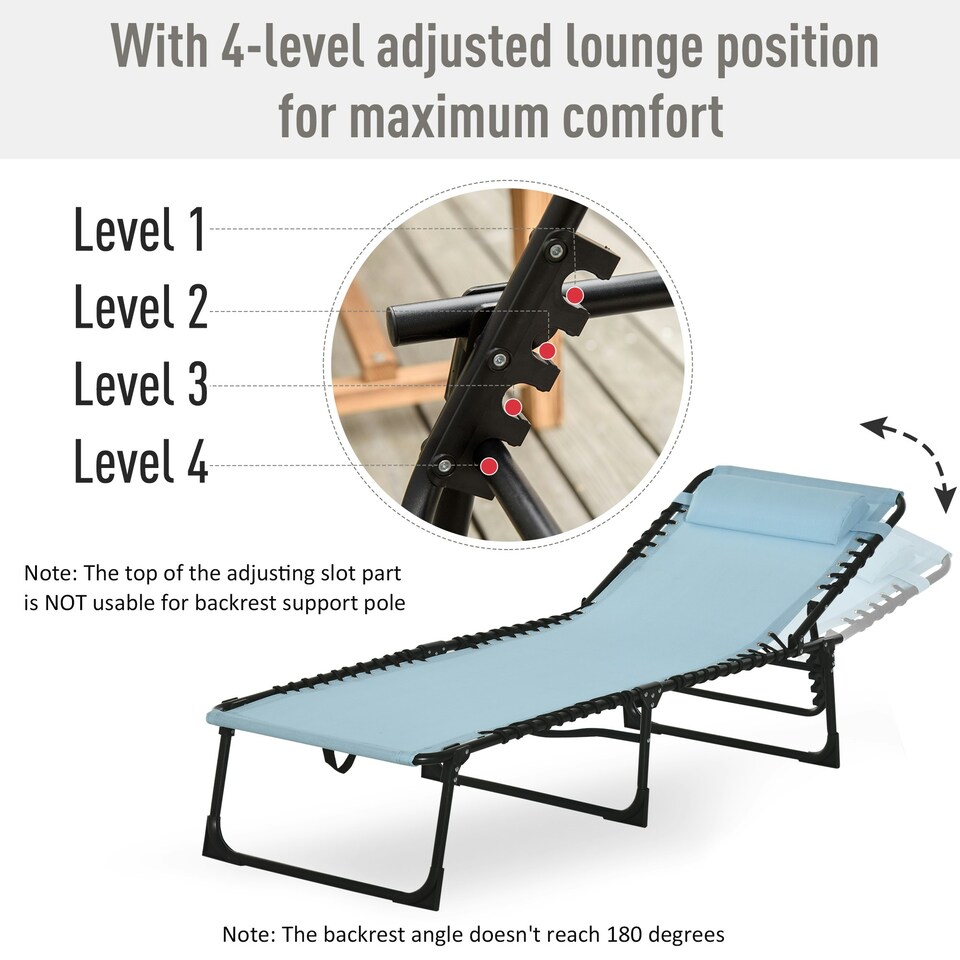 image 1 of Outsunny Folding Beach Chair Chaise Lounge 4 Adjustable Positions