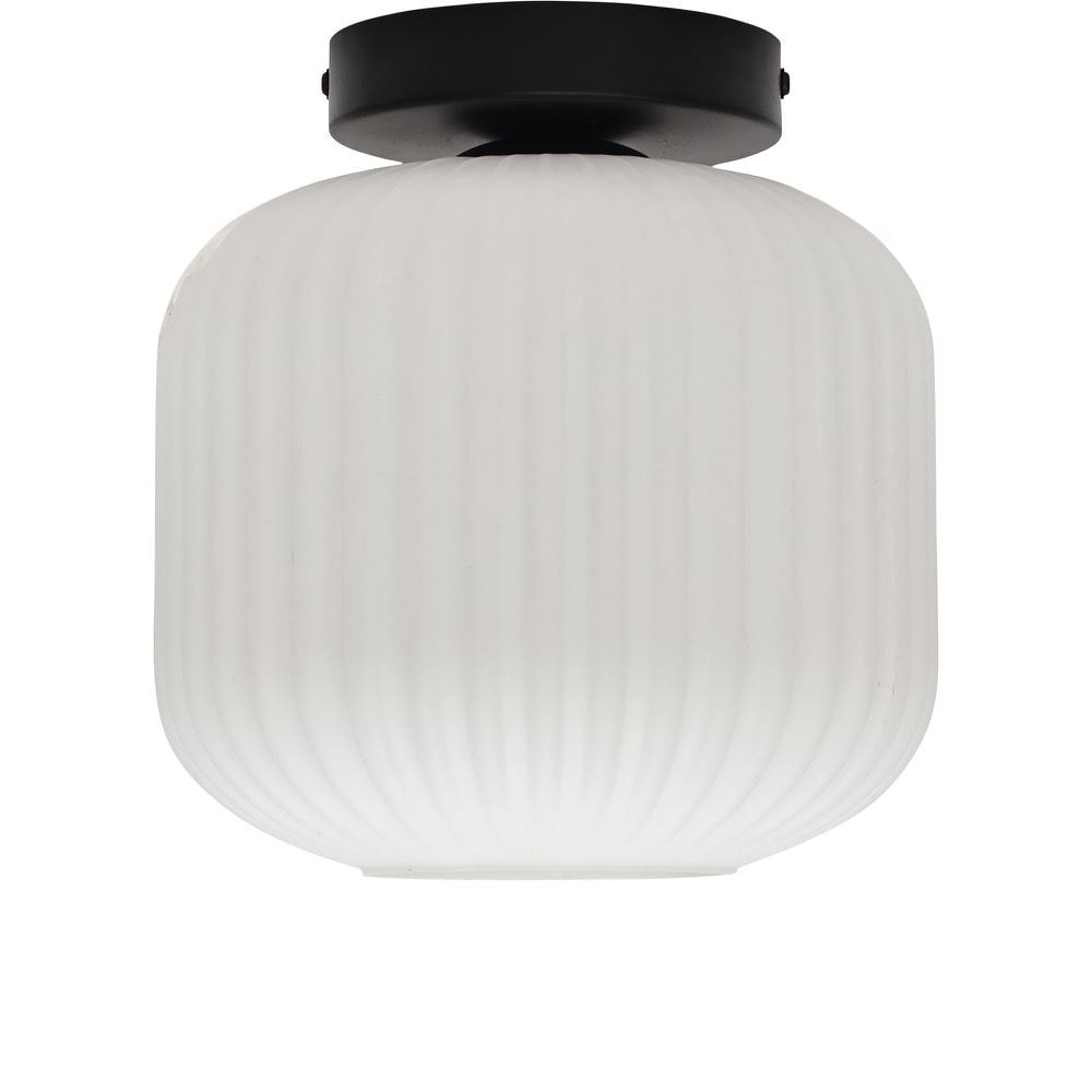 First Choice Lighting Bento - White Ribbed Glass Black Ceiling Light Fitting