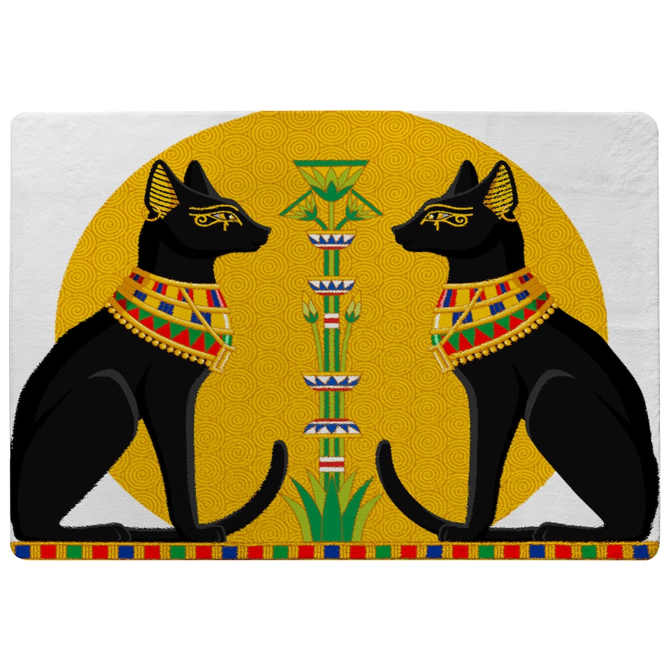 image 1 of Illustration Of Black Egyptian Cats With Papyrus Rug | Multi