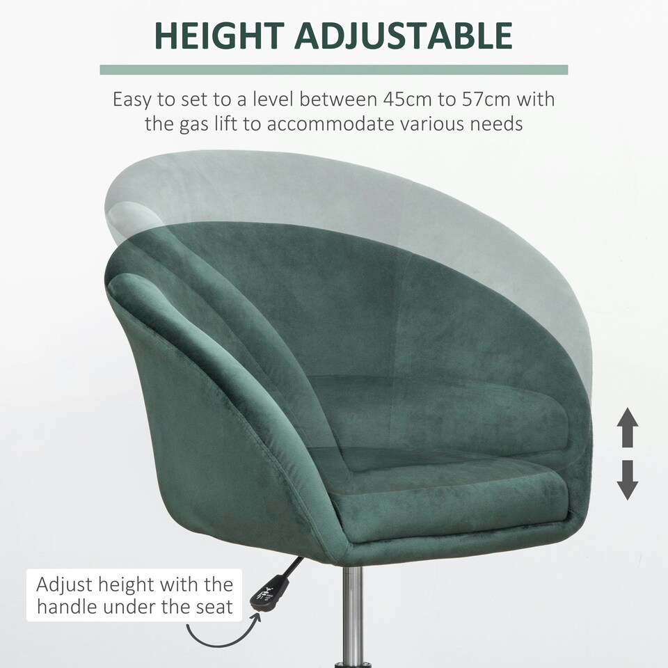 image 1 of HOMCOM Swivel Bar Stool Fabric Dining Chair Dressing Stool Tub Seat Green