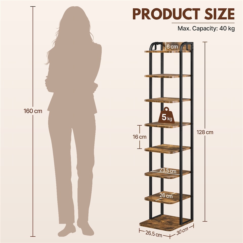image 1 of Yaheetech 8-Layer Rustic Vintage Shoe Rack for Compact Spaces-Rustic Brown