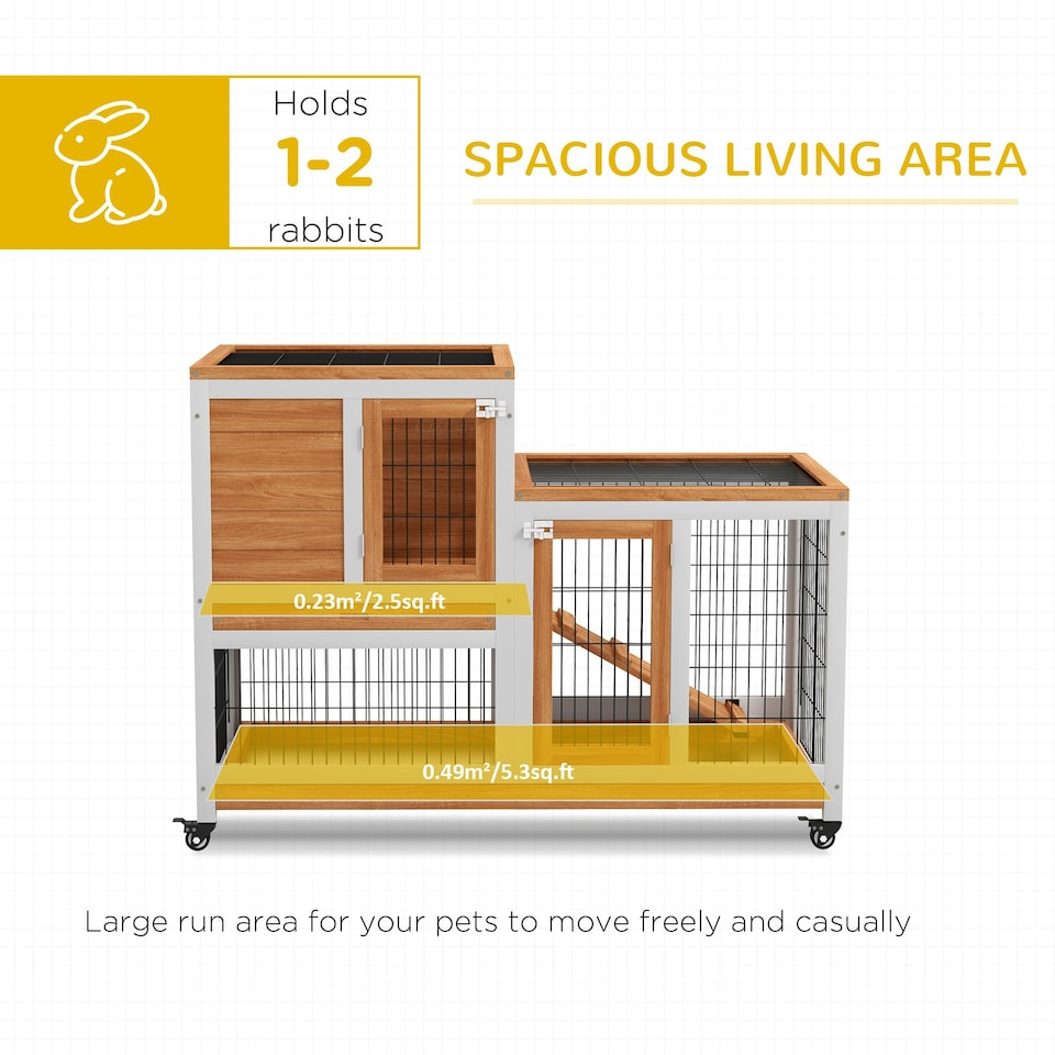 image 1 of PawHut Wooden Indoor Rabbit Hutch Elevated Bunny Cage w/ Enclosed Run Wheel