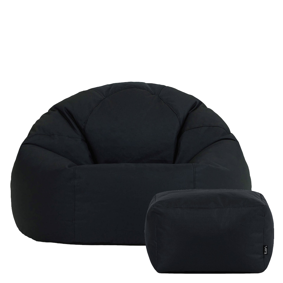 image 1 of icon Kingston Adult Classic Indoor Outdoor Bean Bag & Square Footstool Pouffe Black