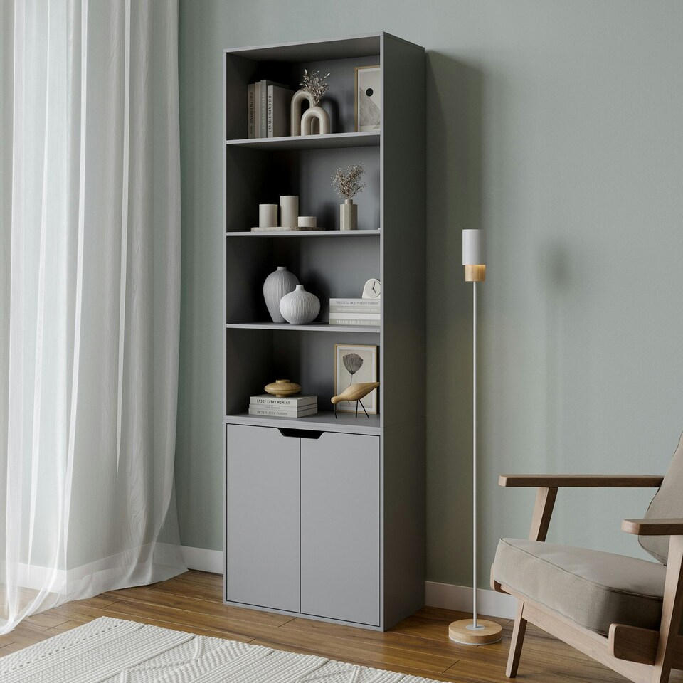image 1 of 6-Tier Bookcase with 2-Doors Black | Unit Colour: Black
