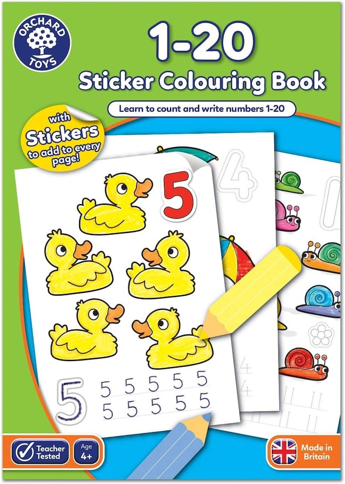 image 1 of Orchard Toys 1-20 Sticker Colouring Book