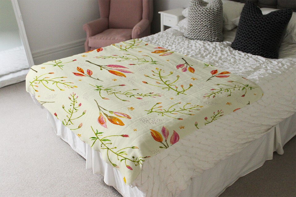 image 1 of Green Branches On Light Blanket | Multi