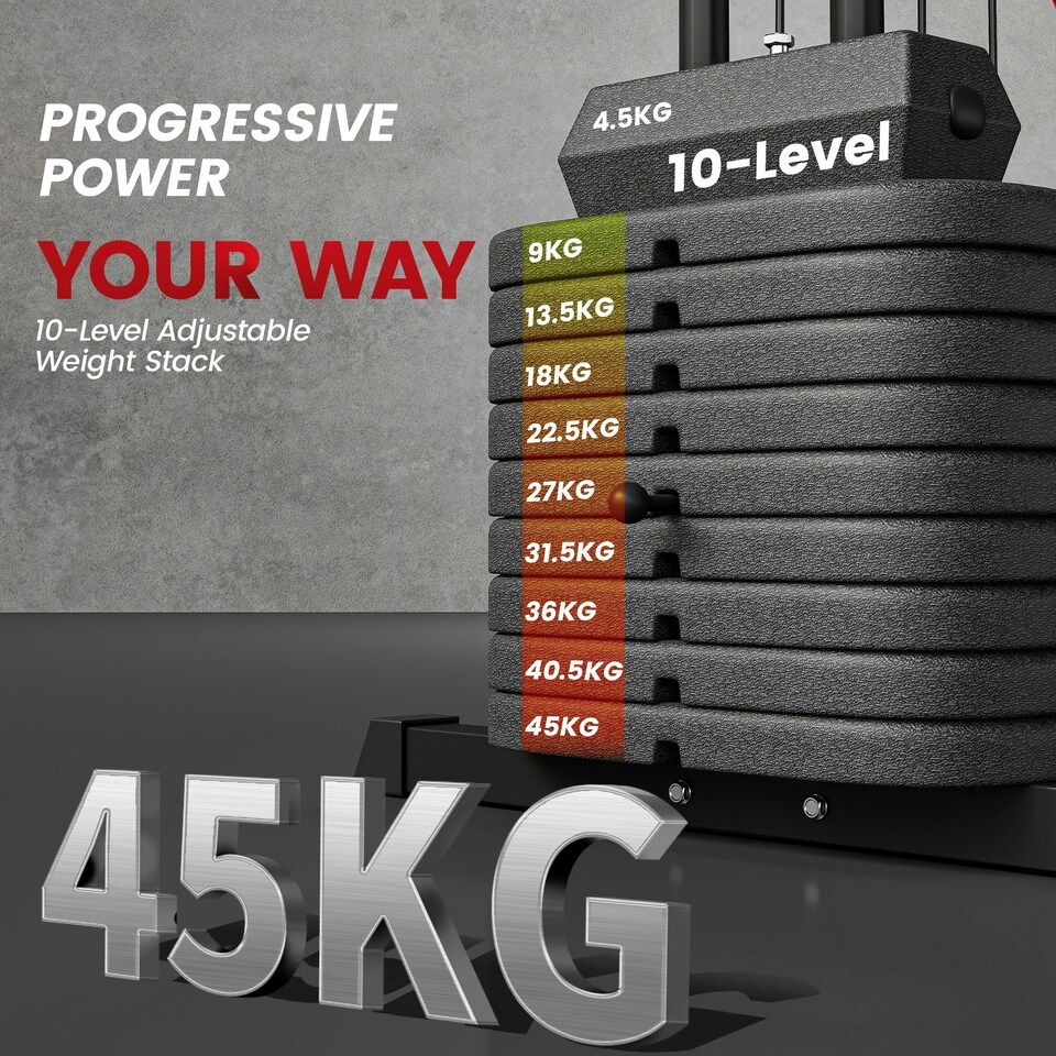 image 1 of SPORTNOW Home Gym Machine Compact Multi Gym with 45kg Weight Stack
