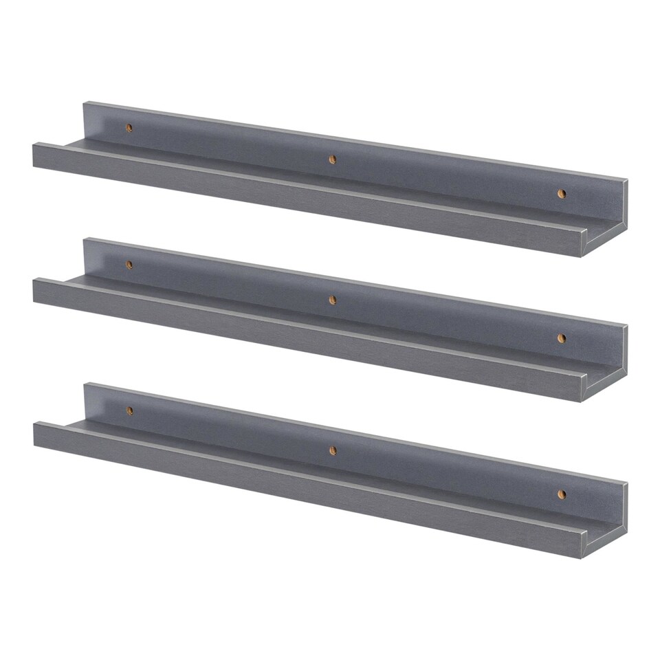 image 1 of Harbour Housewares 6x Floating Picture Ledge Wall Shelves - Grey - Photo Gallery Bookshelf Wall Shelves Floating Shelf 57cm