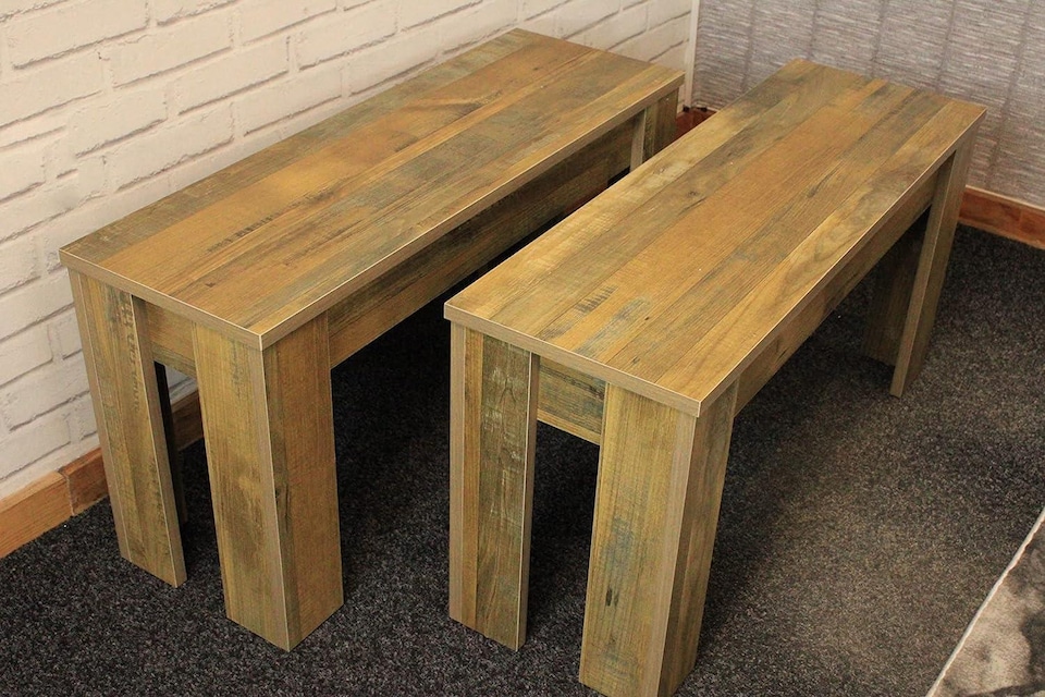 image 1 of 2 Benches Rustic Effect Wood Table Rustic Benches Dining Room