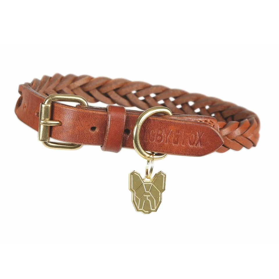 image 1 of Digby & Fox Plaid Leather Dog Collar - Tan - Large - Neckline: 17.5in-20in