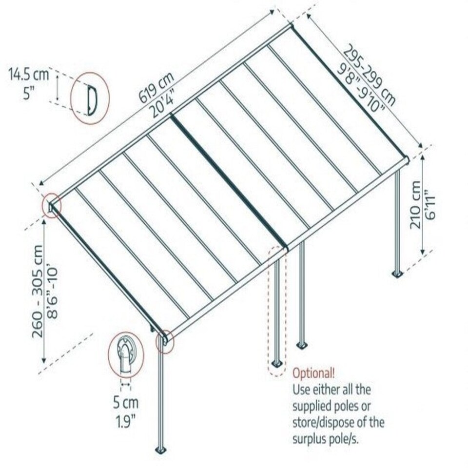 image 1 of Patio Cover Sierra 3 x 6.10 Clear - Polycarbonate - L619 x W299 x H305 cm - White White