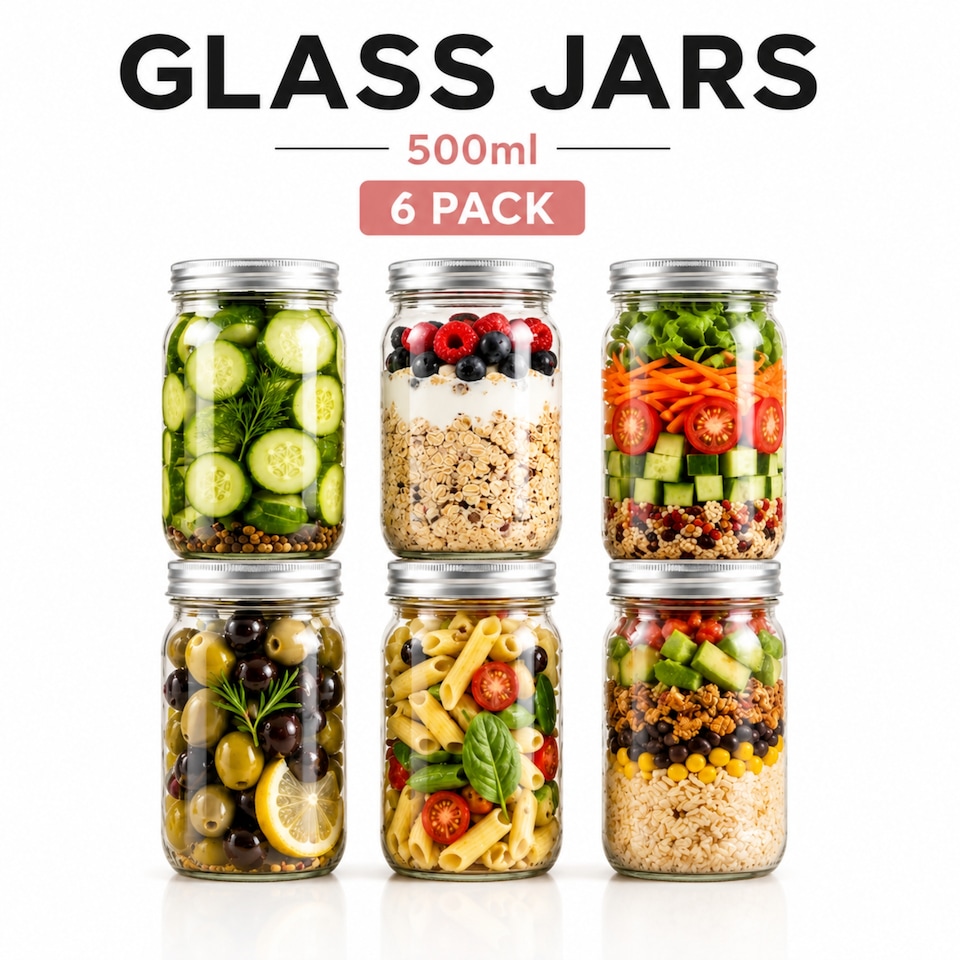 image 1 of Mason Airtight Glass Preserving Jars with Lids, 490ml | Clear | Clear | 500ml - 6 Pack | 6