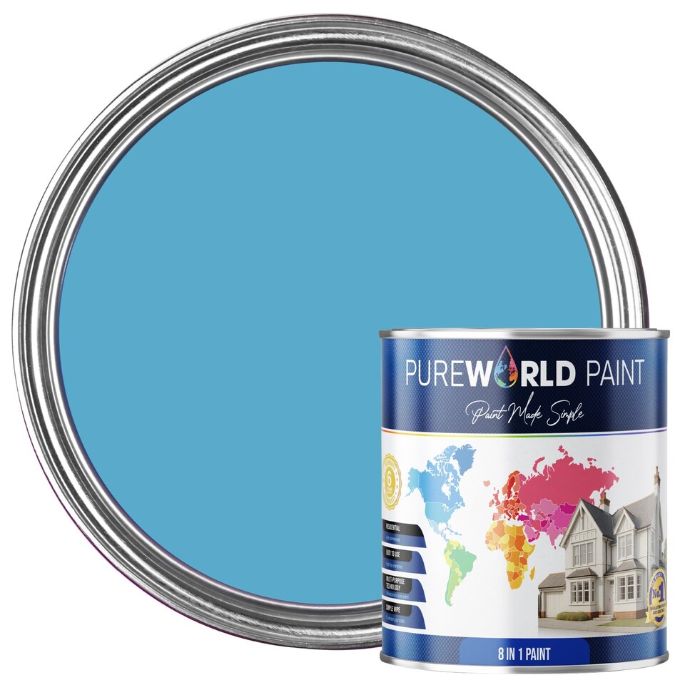 image 1 of PUREWORLD All-in-One Paint & Primer - Multi-Surface Interior & Exterior, Walls & Wood - Mid Blue - 5L - Matt