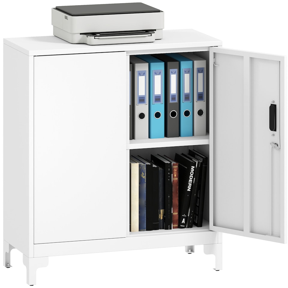 image 1 of HOMCOM Lockable Metal Filing Cabinet, 2-Tier Storage Cupboard | White | White | 80 x 35 x 91 cm