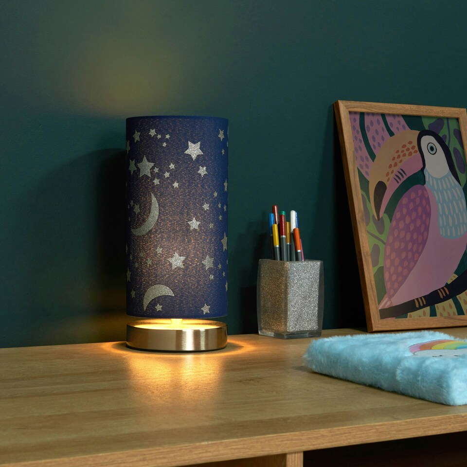 image 1 of BHS Glow Kid's LED Moon and Stars Table Lamp, Silver Grey | Silver