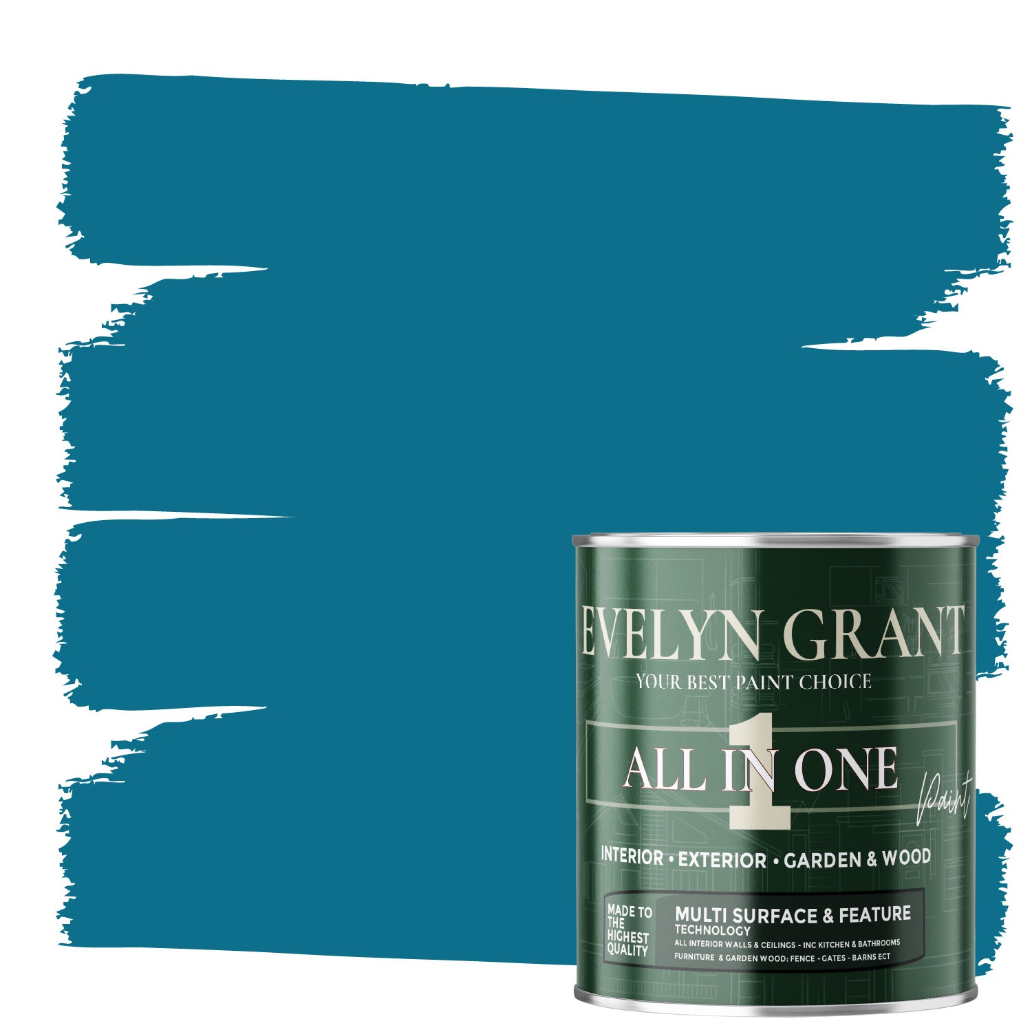 EVELYN GRANT All-in-One Paint & Primer - Multi-Surface for Walls, Wood, Interior & Exterior - Deep Blue - 2.5L - Matt