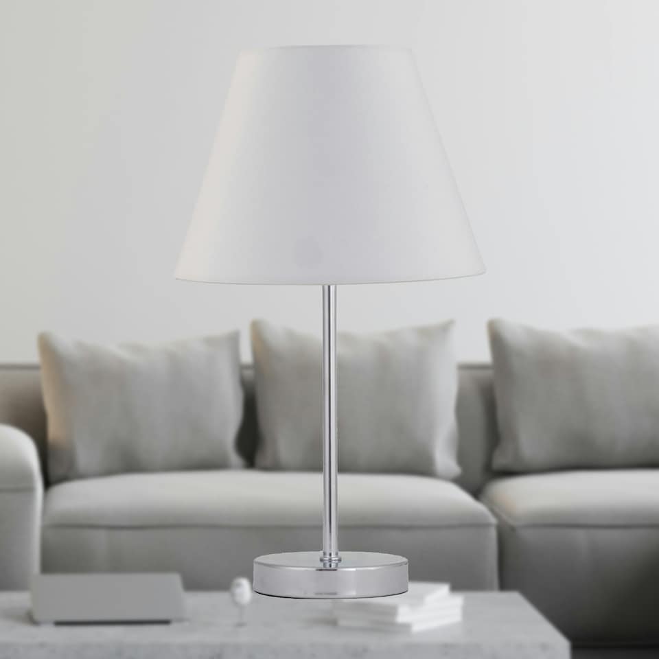 image 1 of Chrome Touch Operated Table Lamp with Ivory Off White Shade Chrome | Red