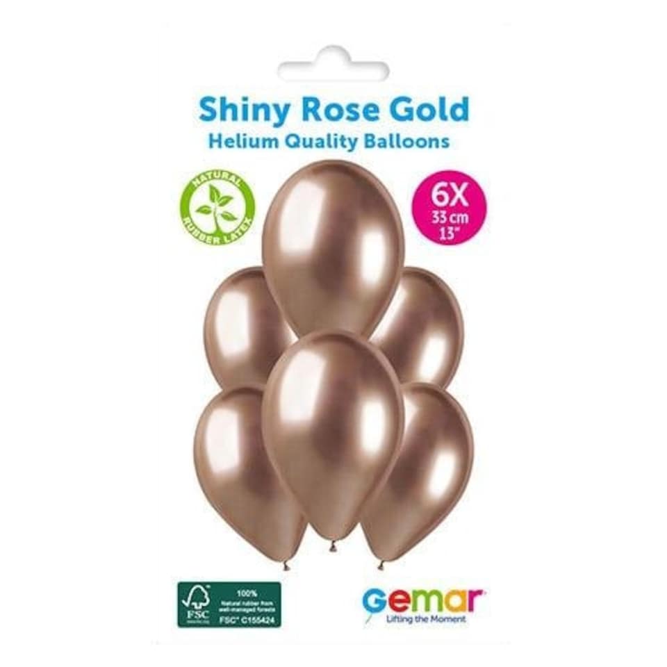 image 1 of Shiny Rose Gold Bio Latex Balloons 33cm / 13 in - Pack of 6