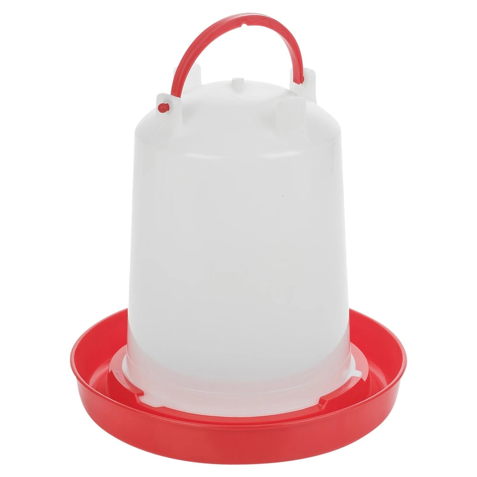 image 1 of 3L Chicken Drinker Feeder Poultry Quails Bird Hen Duck Water Large Red with Handle