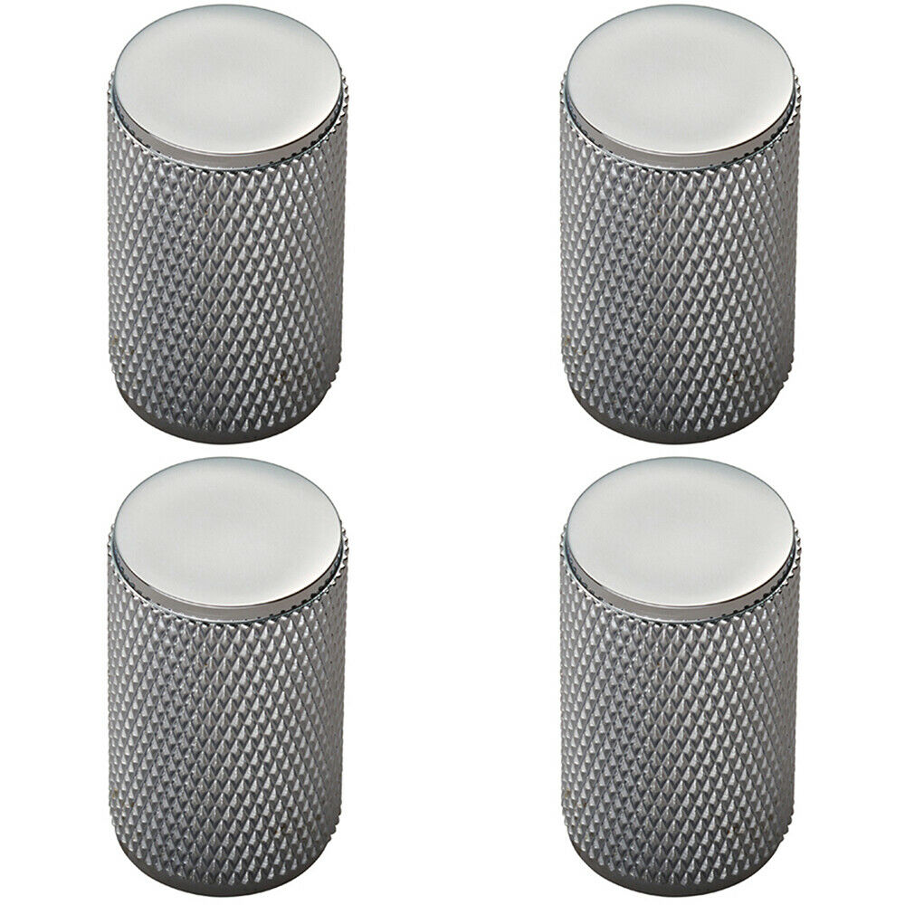 Loops 4x Knurled Cylindrical Cupboard Door Knob 18mm Dia Chrome Cabinet Handle