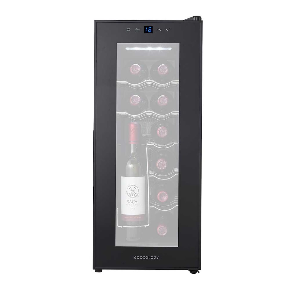 image 1 of Cookology CWTE12BK 12 Bottle Thermo Electric Wine Cooler, Black, Countertop, Digital Temp Control, Low Noise