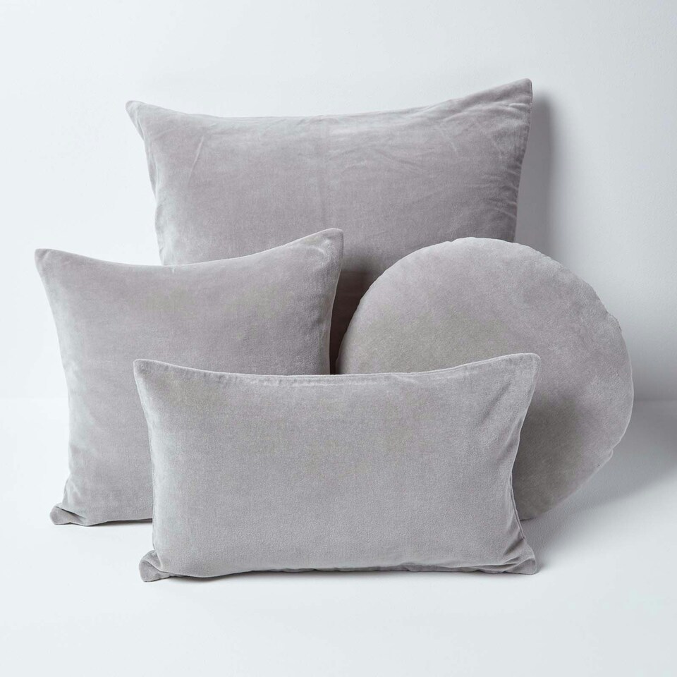 image 1 of Homescapes Light Grey Velvet Rectangular Cushion Cover - 30 x 50 cm Grey