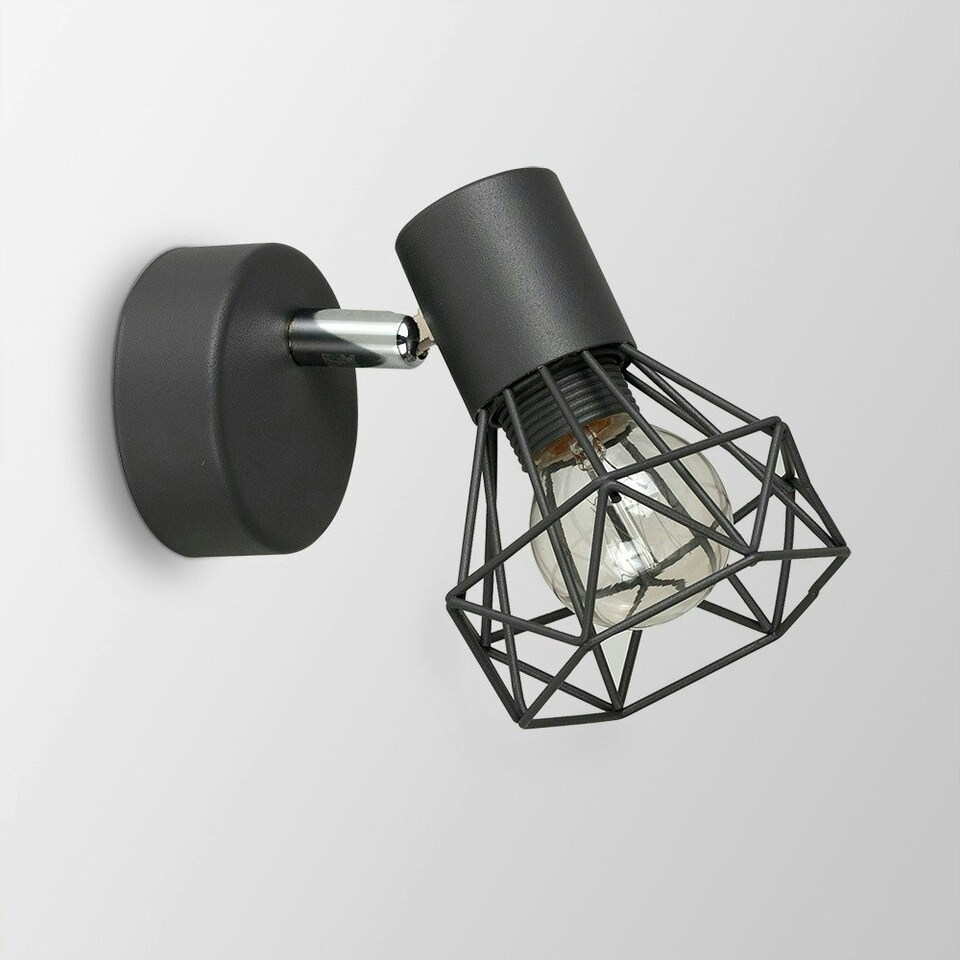 image 1 of ValueLights Retro Style Metal Basket Cage Wall Light Fitting In Pewter Grey Finish