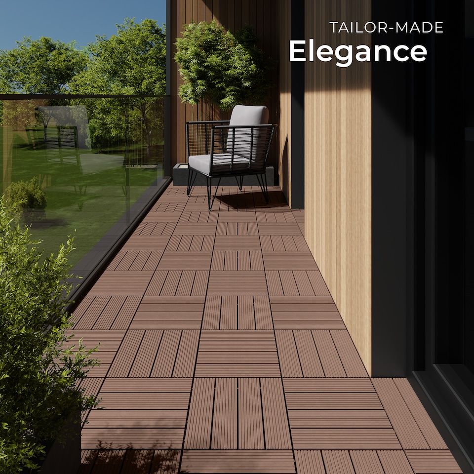 image 1 of Composite Decking Tegulas - click system, wood look, outdoor safe | Brown | brown | 31 x 31 x 2,20 cm | 11