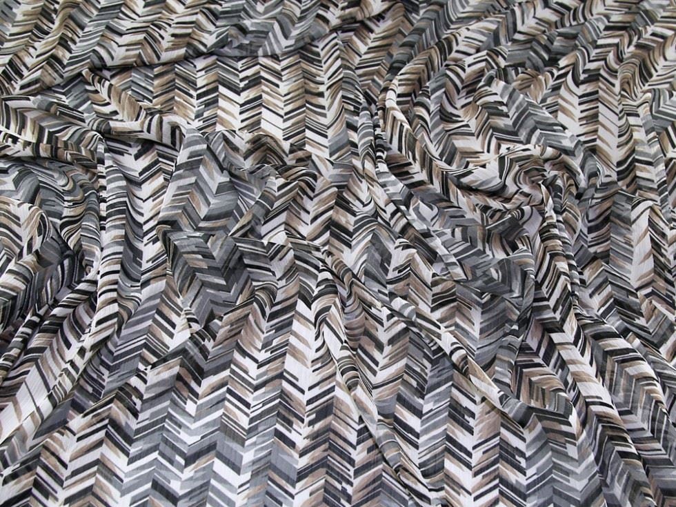 Minerva Brown & Grey Deadstock Crinkle Sheer Chiffon Dressmaking Fabric per metre - 140cm / 55" Wide