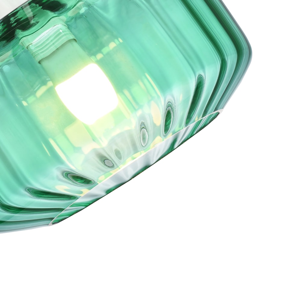 image 1 of Modern Emerald Green Ribbed Glass Non Electric Pendant Shade with Flat Style | Green