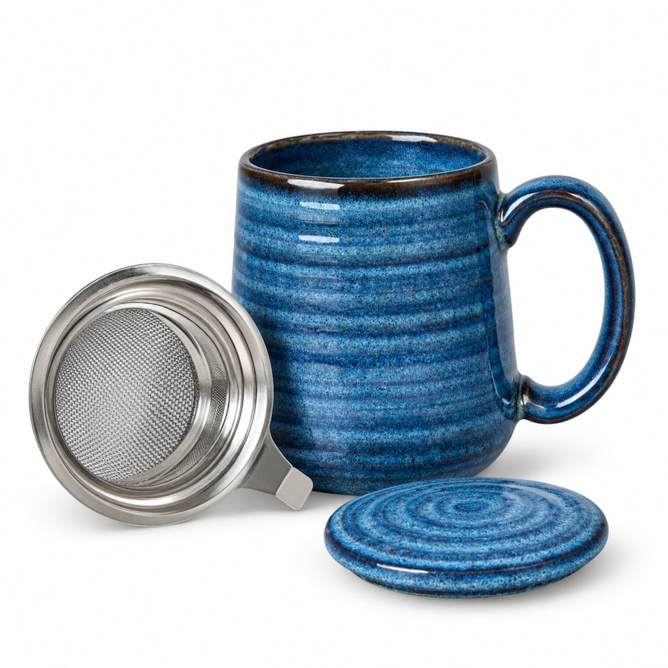 image 1 of Skandi Home 600ml Navy Reactive Glaze Ceramic Aska Infuser Mug with Lid