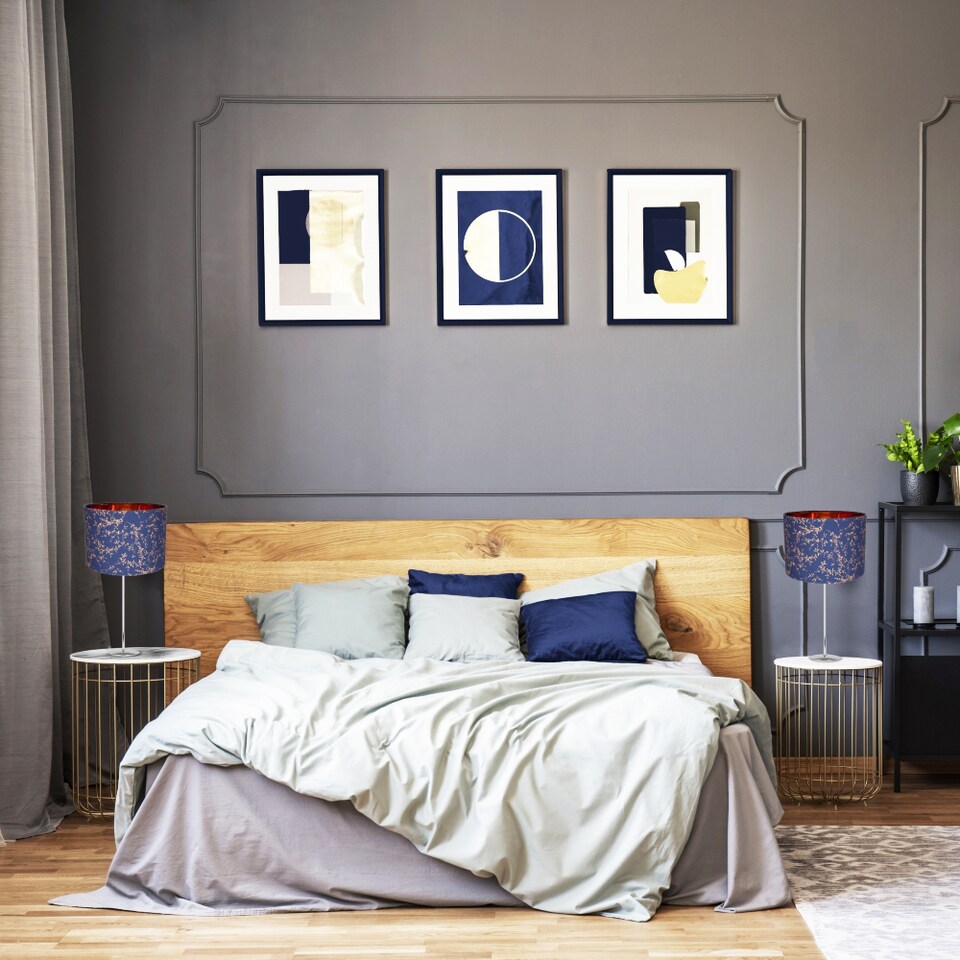 image 1 of Modern Midnight Blue Cotton Fabric 10 Shade with Copper Foil Floral Decoration | Blue | 10"