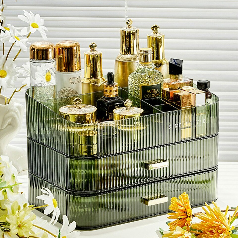 image 1 of Living and Home Desktop Makeup Cosmetic Organizer with Drawers - Dark Green