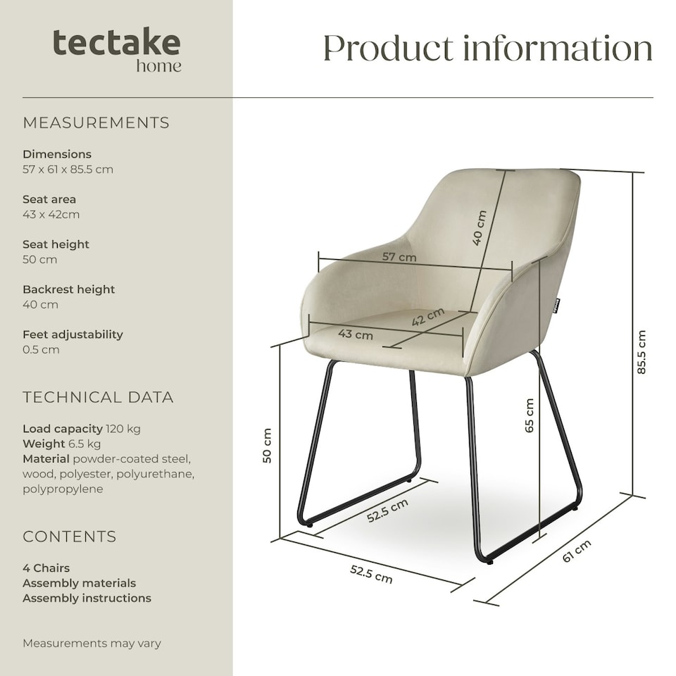 image 1 of Dining Chair Jeane - velvet look, cantilever frame - Set of 4 Cream | Velvet Cream/Black