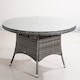 image 2 of Direct Wicker Outdoor 4 Person Rattan Round Dining Table, Aluminum Frame with Tempered Glass Top, Umbrella Hole | Grey