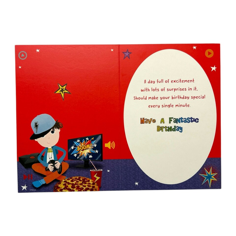 image 1 of To Son Juvenile Trendy Pops Boy Playing Game Design Birthday Card