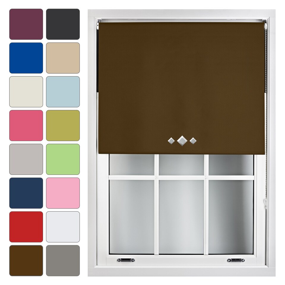 image 1 of FURNISHED Blackout Roller Blinds with Triple Diamond Eyelets Cut to Size Easy Fit Window Shade - (W)150cm x (L)165cm | Brown | Brown | (W) 150cm x (L) 165cm