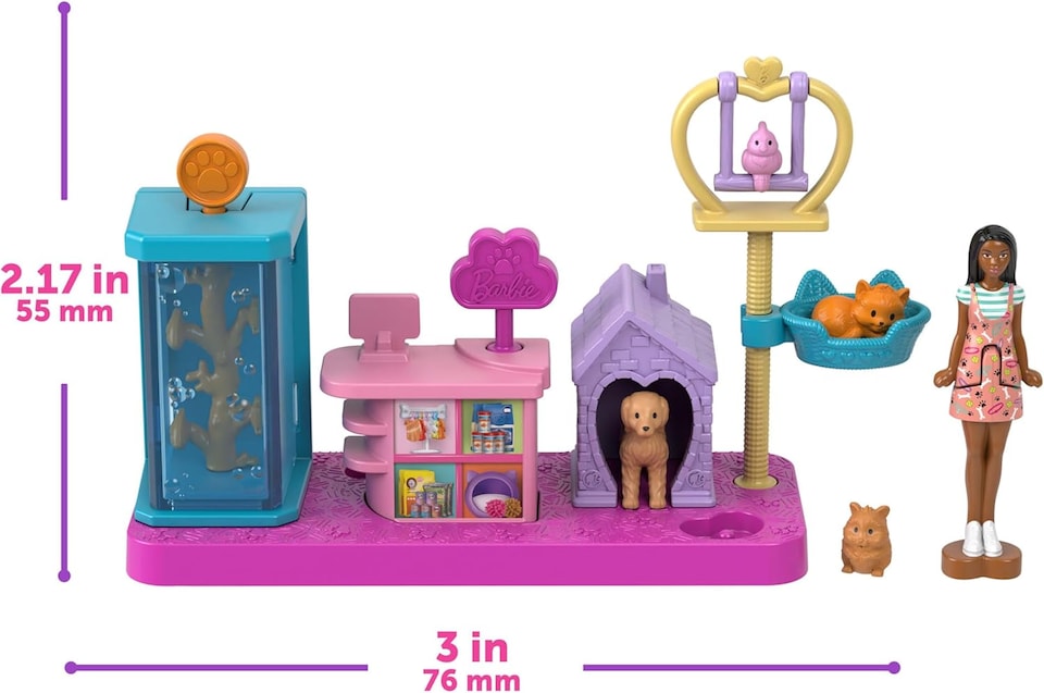 image 1 of Barbie Mini Barbie Land DreamHouse & 3 Playsets with 4 1.5-Inch Dolls, Doll House Furniture & Accessories, Includes Pet Boutique, Hair Salon, & SuperMarket, JGL31